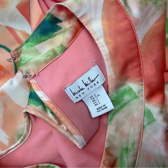 Nicole Miller Peach Orange Green Abstract Maxi Dress Size L - Picture 6 of 6
